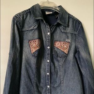 Vintage women's Harley Davidson denim chambray shirt